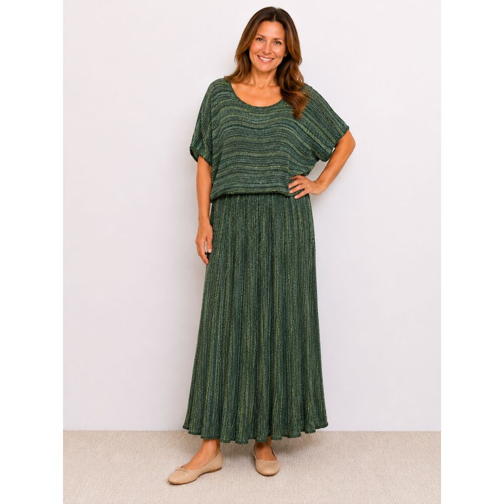 Lauretta Davidson Handwoven Sweater Skirt Set Lagenlook Artisan Green Sz M / L